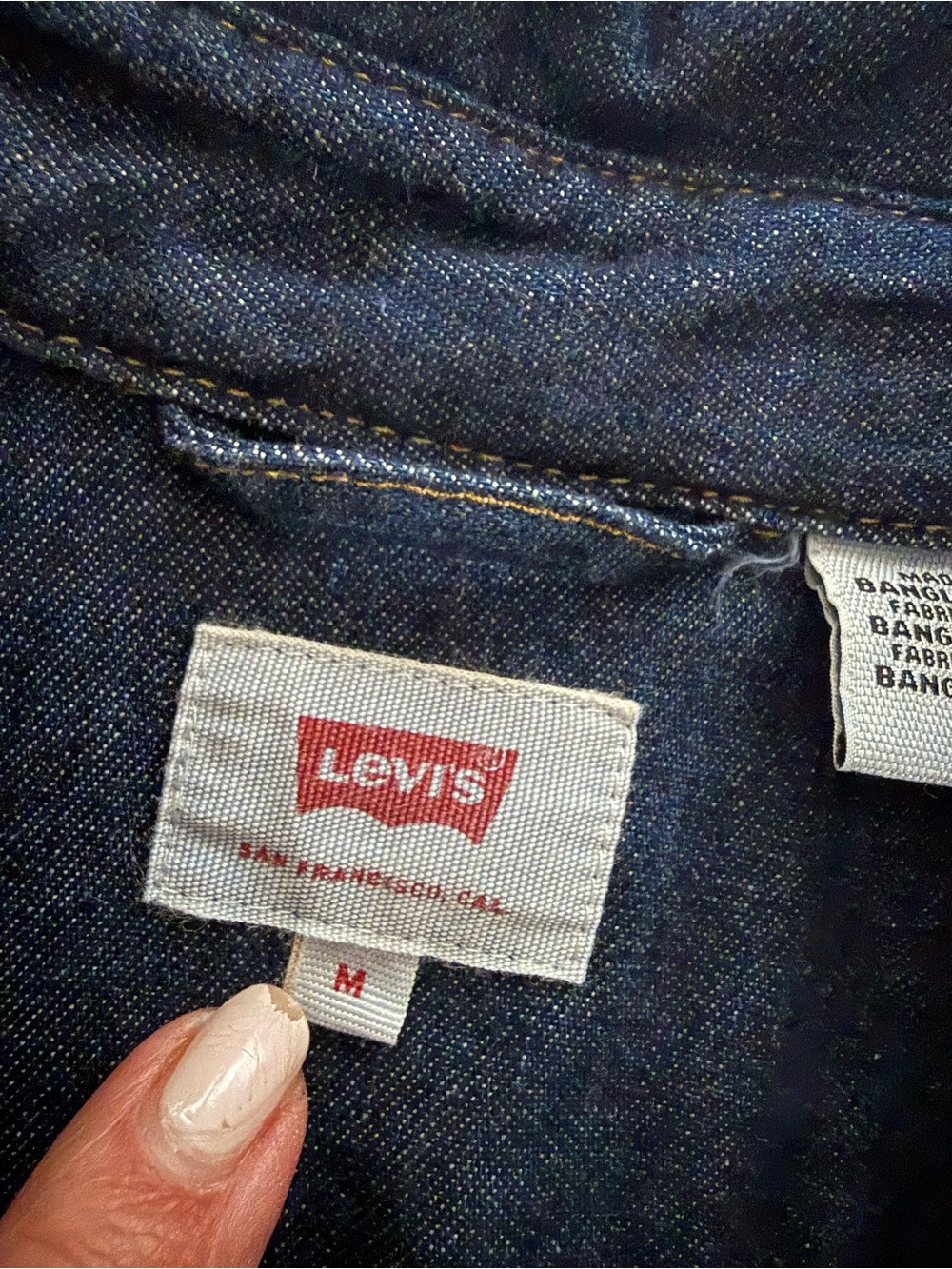 Levi's Men's Dark Blue Denim Shirt with Red Logo Tag